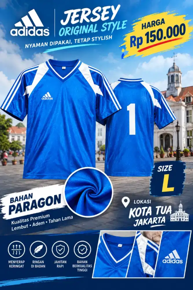 Jersey ADIDAS biru size L paragon
