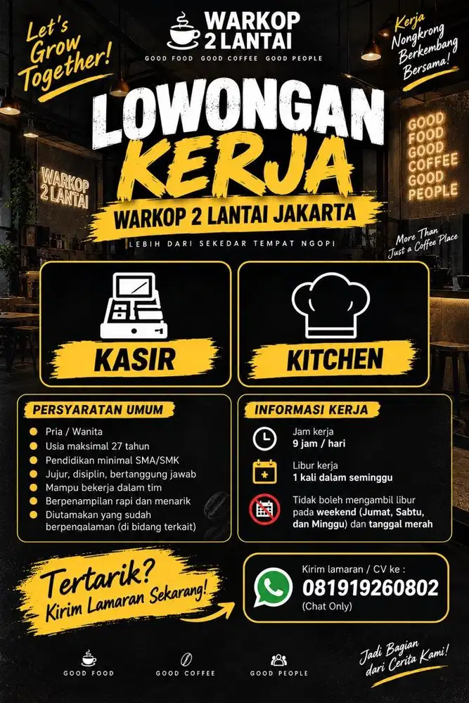 LOWONGAN KERJA – WARKOP 2 LANTAI JAKARTA