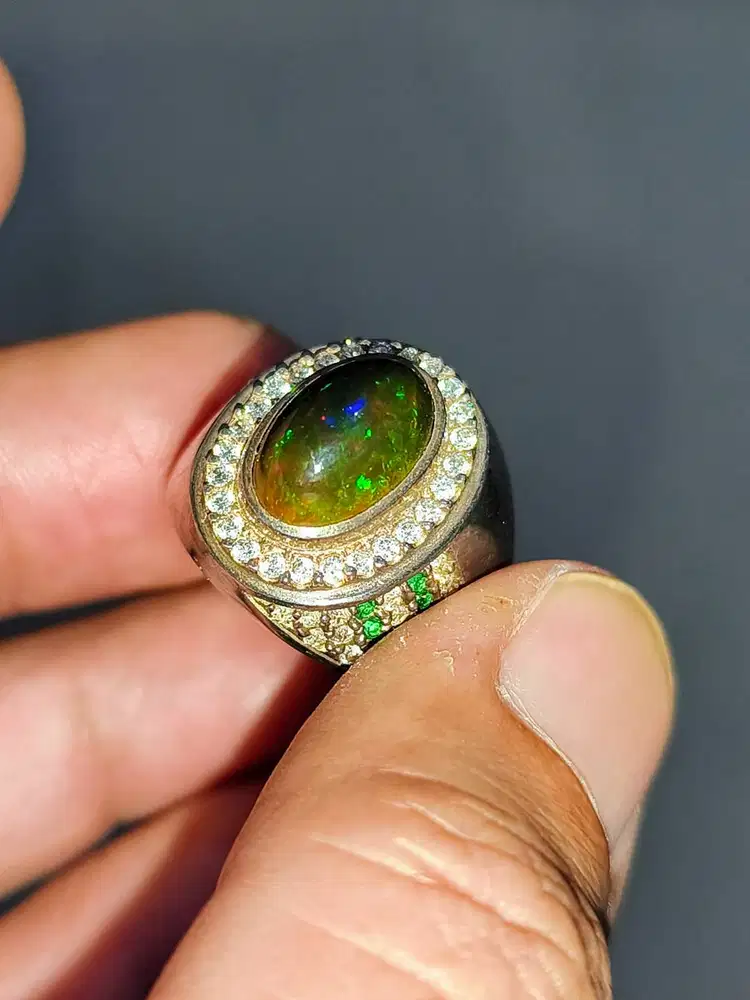 batu kalimaya black opal 2.86 crat memo wgl perak