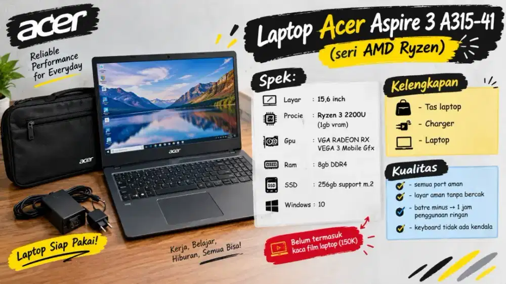 Laptop harian SSD Ryzen 3