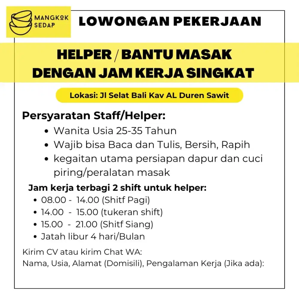 LOWONGAN BANTU BANTU DI DAPUR