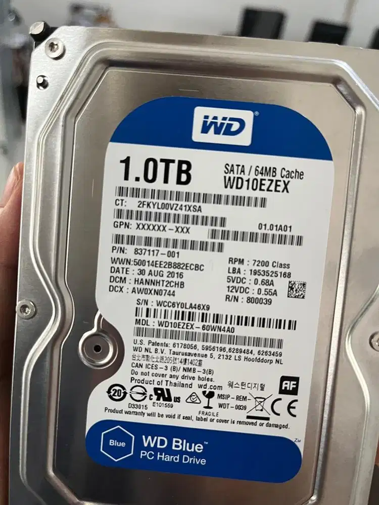 HARDISK PC 1TB WD Blue 7200RPM - Bekas Normal yang 99%