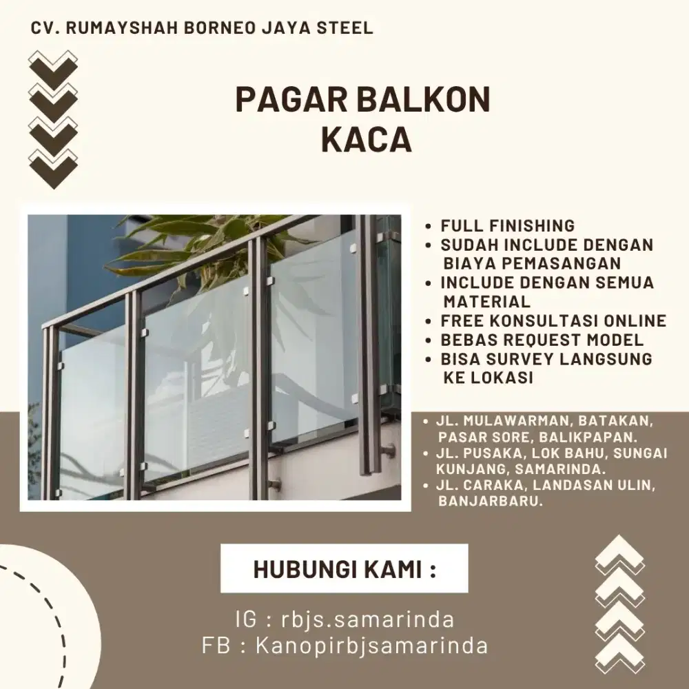 Pagar Balkon Stainless Kaca