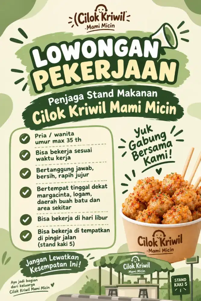 Lowongan pekerjaan penjaga stand makanan