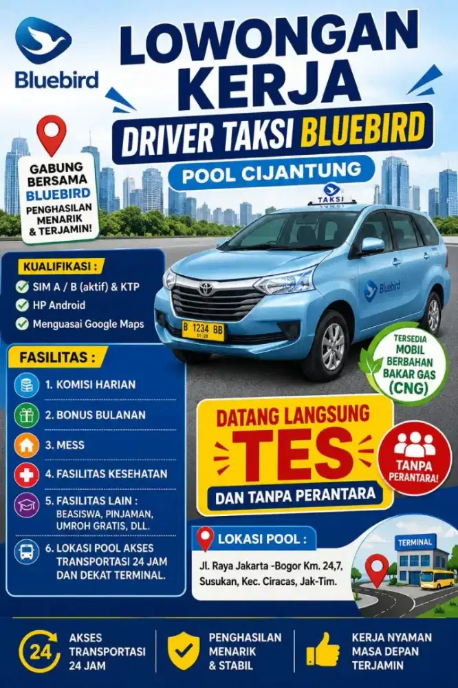 Iklan supir taxsi Bluebird  Cijantung 2026