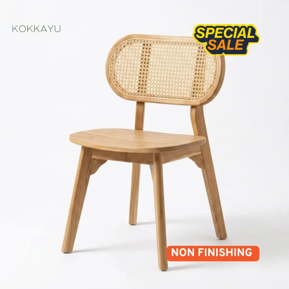 Kursi Cafe Kacang Rotan Makan Restoran Kayu Jati [Non Finishing]