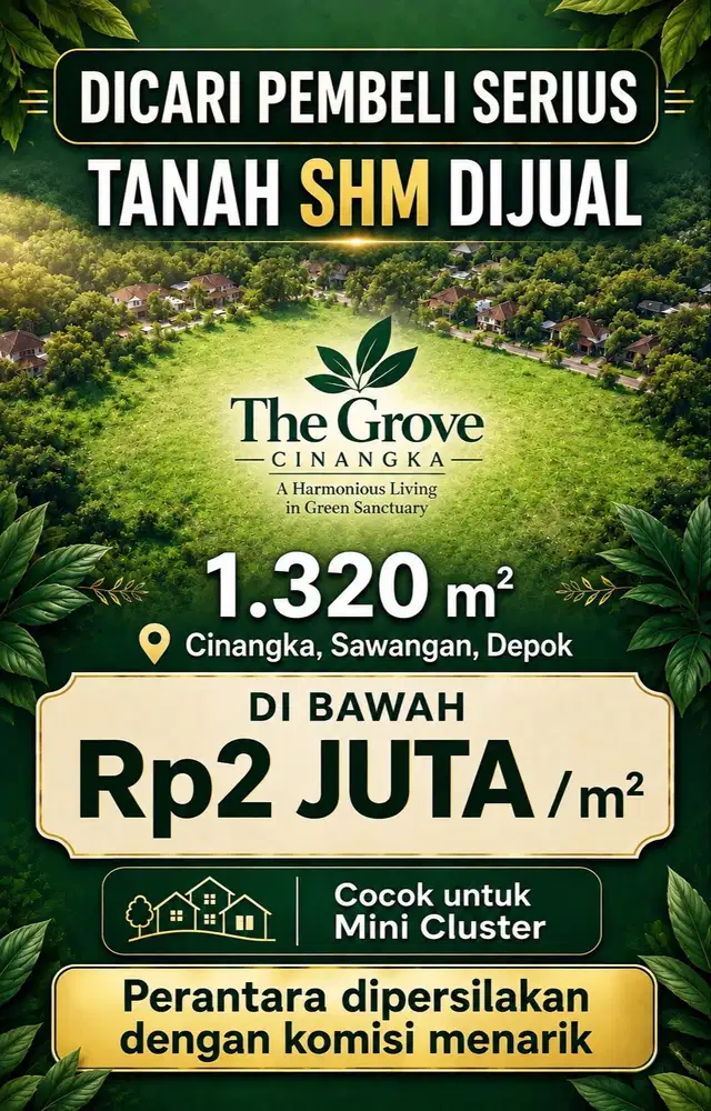 Dijual Cepat Tanah SHM 1.320 m² Cinangka Sawangan Depok (Jarang Ada)