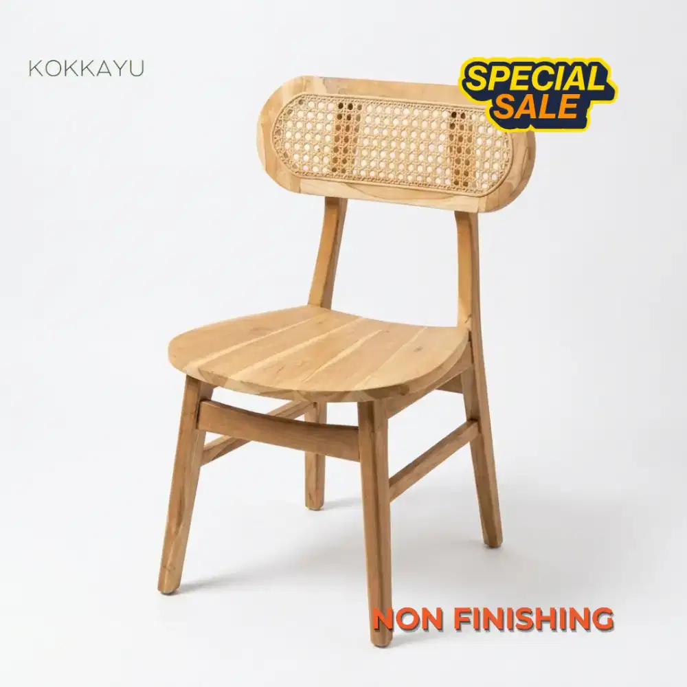 Kursi Cafe Ropan Anyam Rotan Makan Restoran Kayu Jati [Non Finishing]