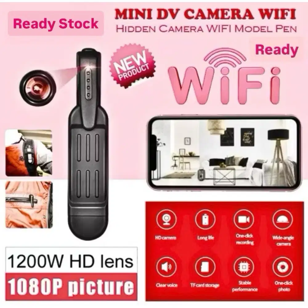 Spycam Camera Spy Wifi Pen Clip 1080P Bisa Pantau dari HP Kamera Cam