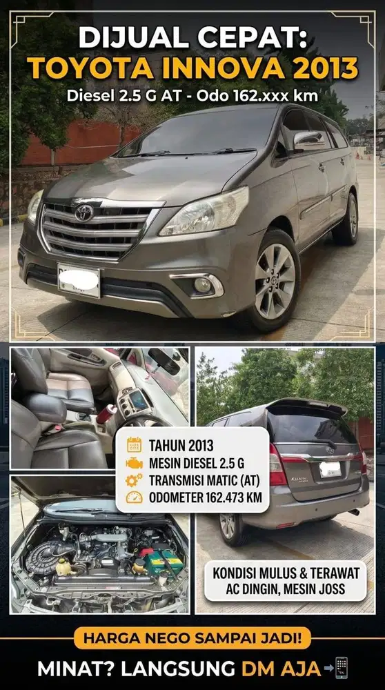DIJUAL: TOYOTA KIJANG INNOVA 2.5 G DIESEL AT 2013 (GREY METALLIC)