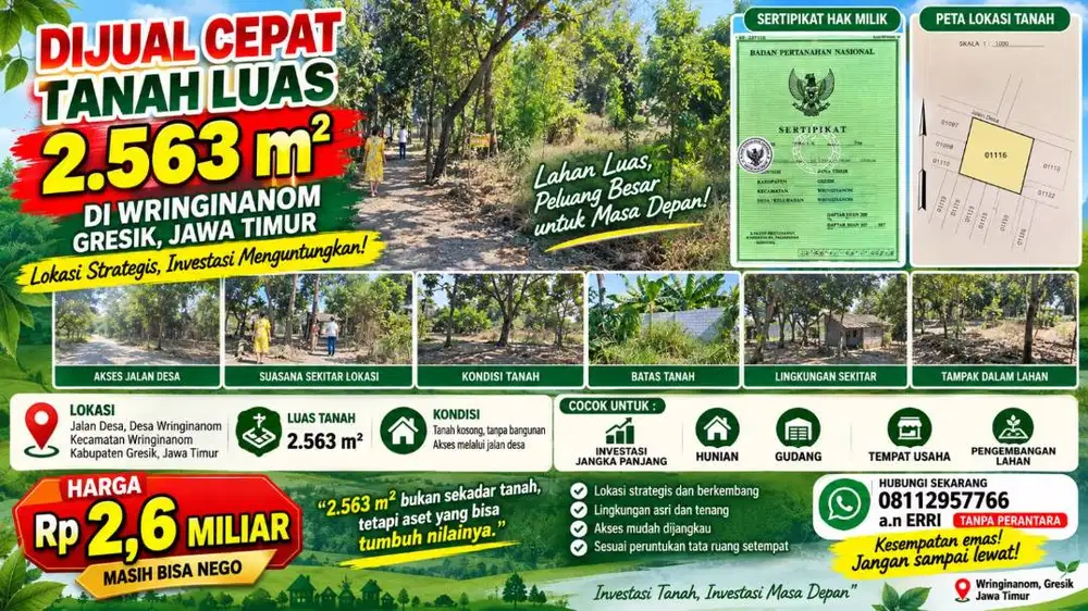 DIJUAL CEPAT TANAH LUAS 2563