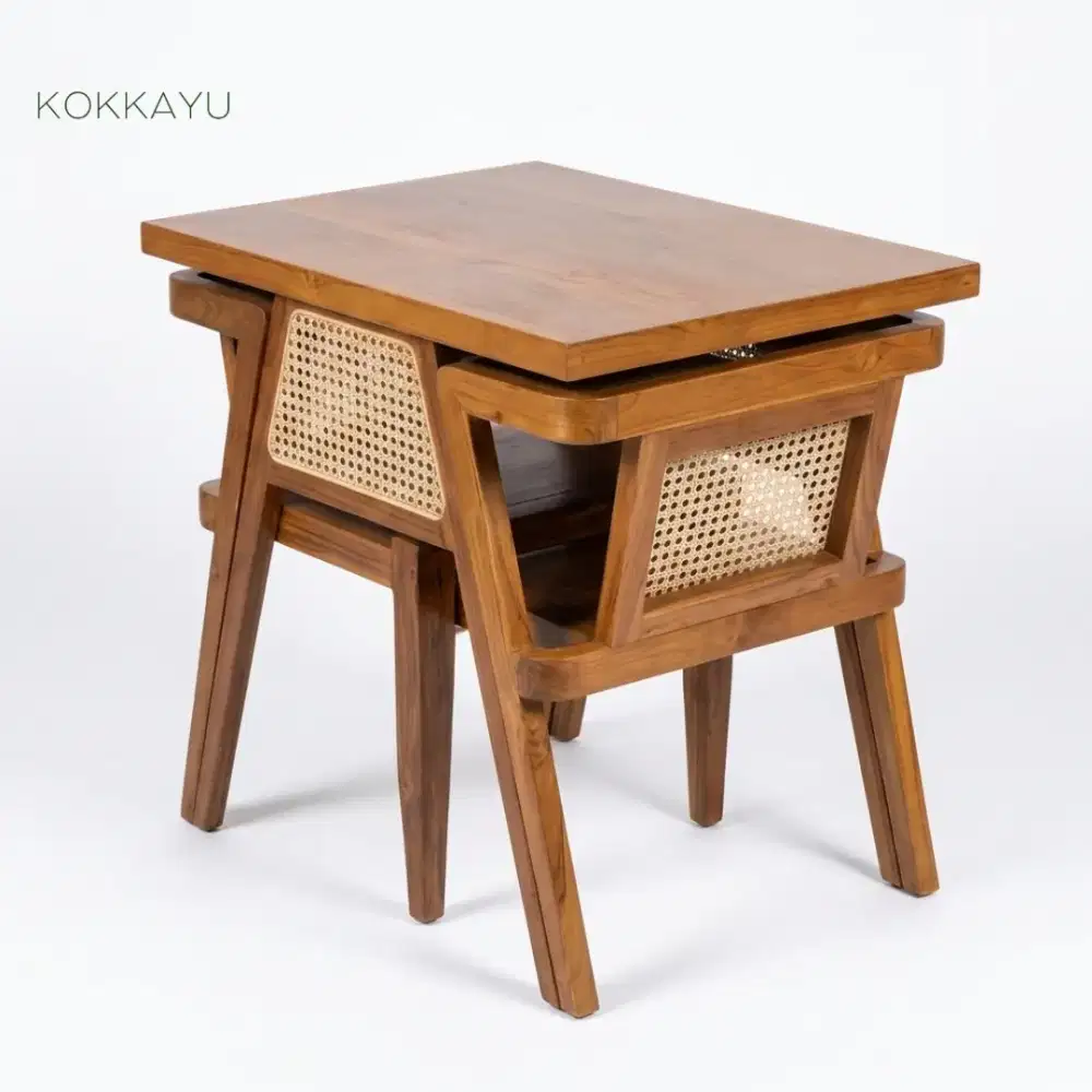 Kursi Cafe Couple Makan Restoran Minimalis Kayu Jati Anyaman Rotan