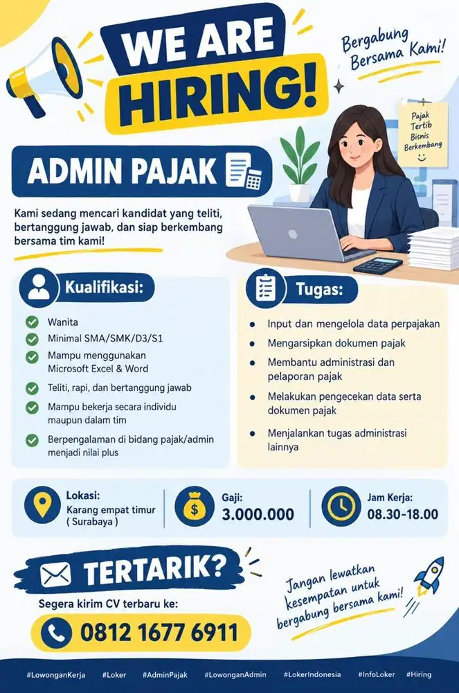 Dicari admin perempuan perpajakan