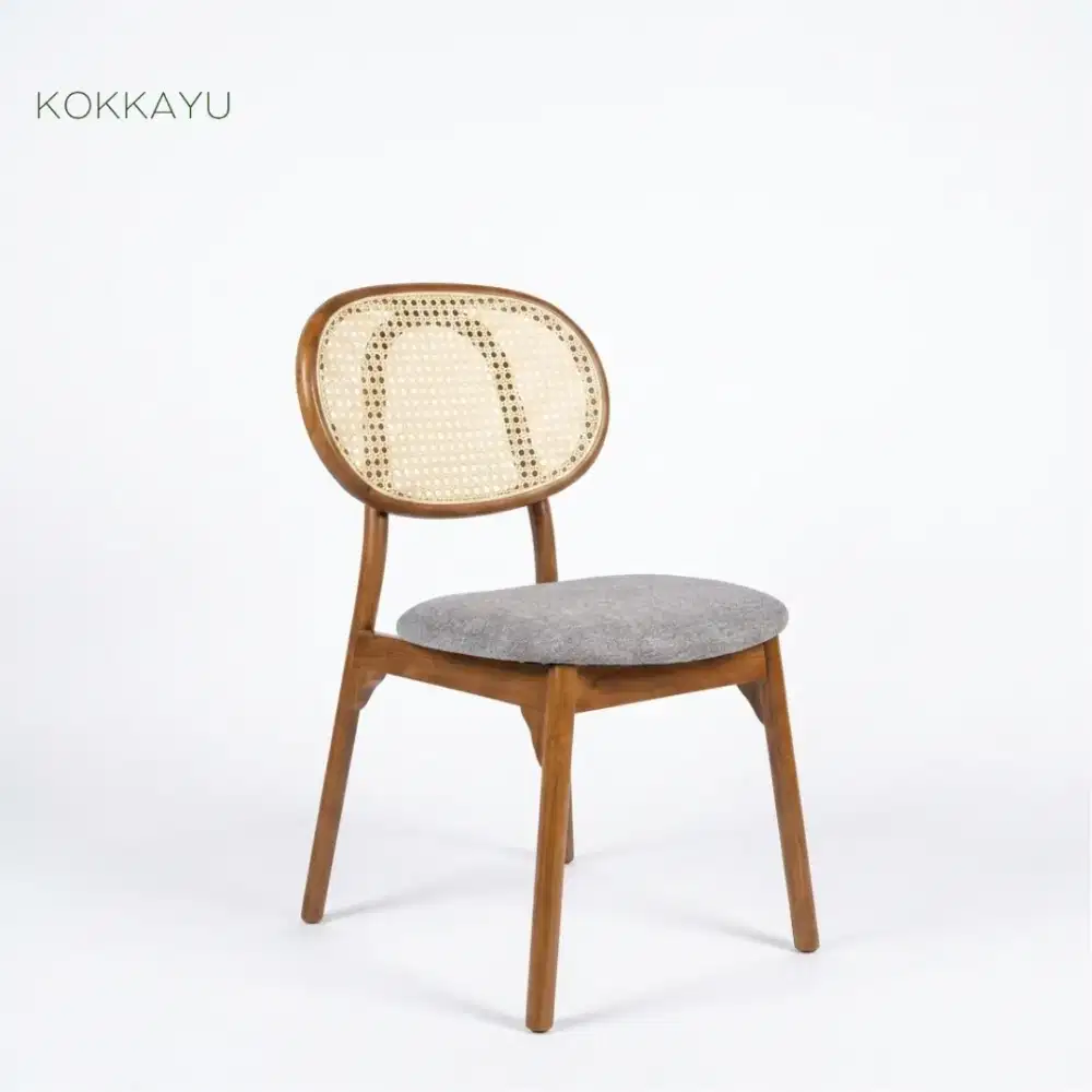 Kursi Cafe Japandi Anyaman Rotan Makan Restoran Kayu Jati