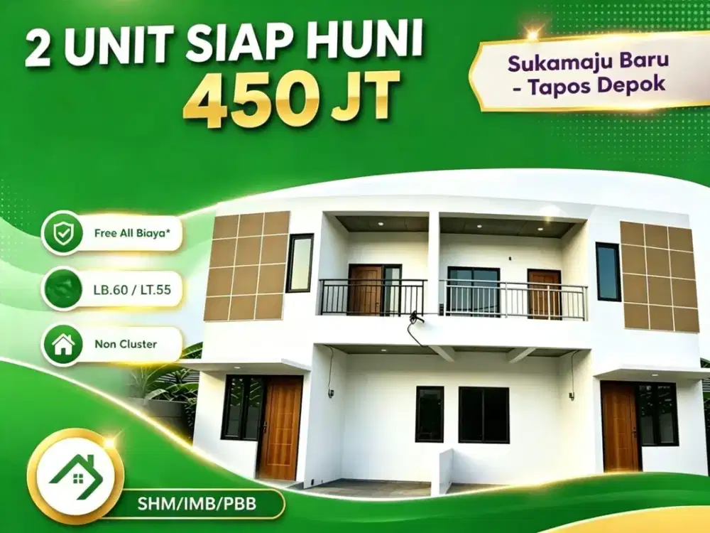 2 Rumah Baru 2 Lantai 450 Juta - Siap Huni Dekat LRT Harjamukti Depok