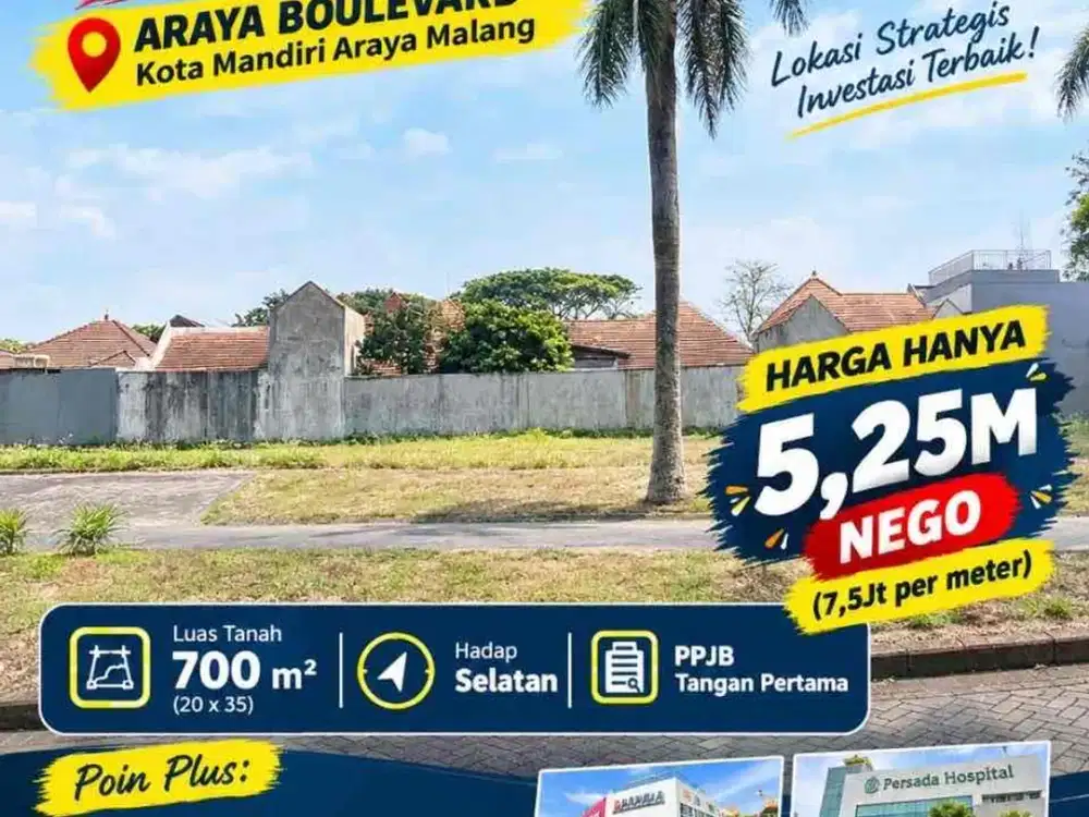 Tanah siap bangun di Boulevard Araya Malang