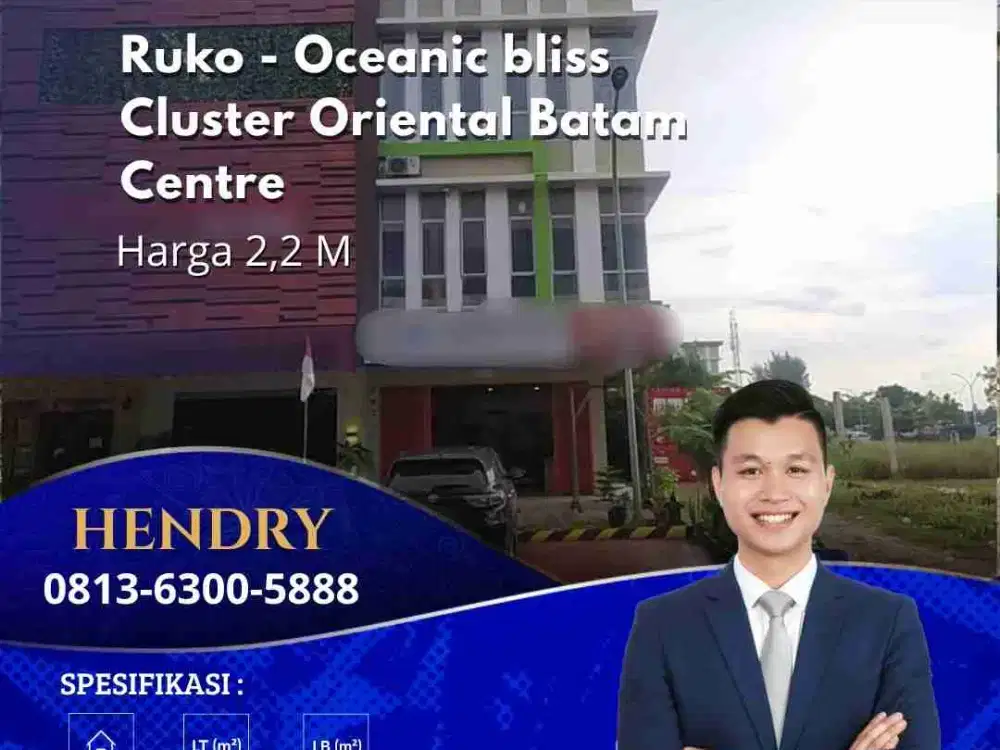 Dijual Ruko Hook Oceanic bliss Oriental Batam Centre Hadap Timur