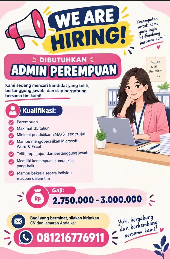 Dicari admin perempuan