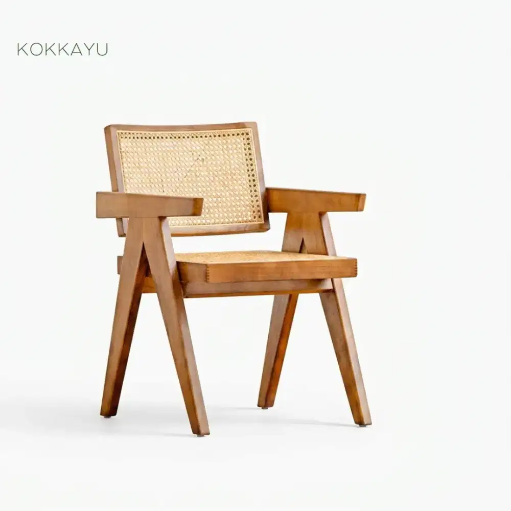 Kursi Cafe A Japandi Makan Restoran Minimalis Kayu Jati Anyaman Rotan