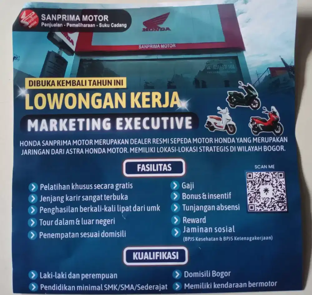 Dibutukan marketing executive motor honda