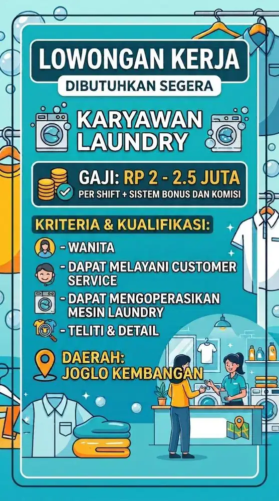DIBUTUHKAN SEGERA KARYAWAN LAUNDRY