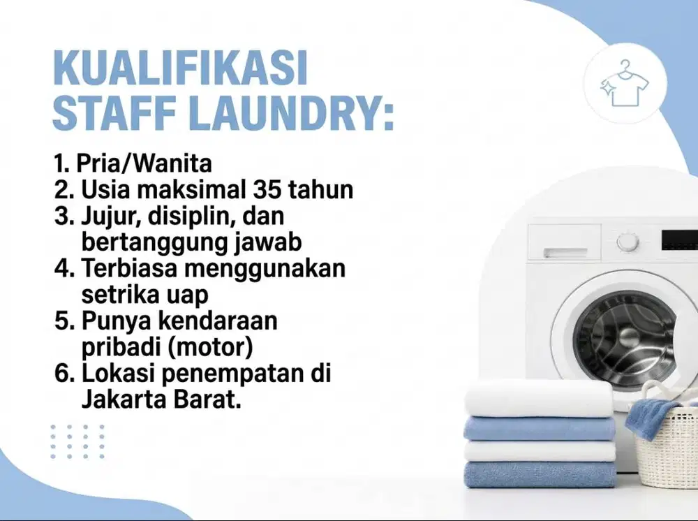 Dibuka Lowongan Kerja Staff Produksi Laundry