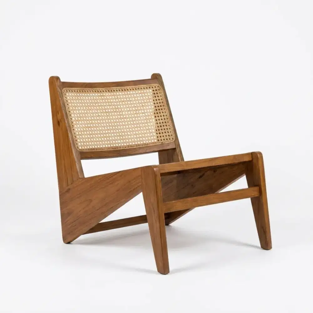 Kursi Cafe Santai Japandi Minimalis Retro Kayu Jati Anyaman Rotan