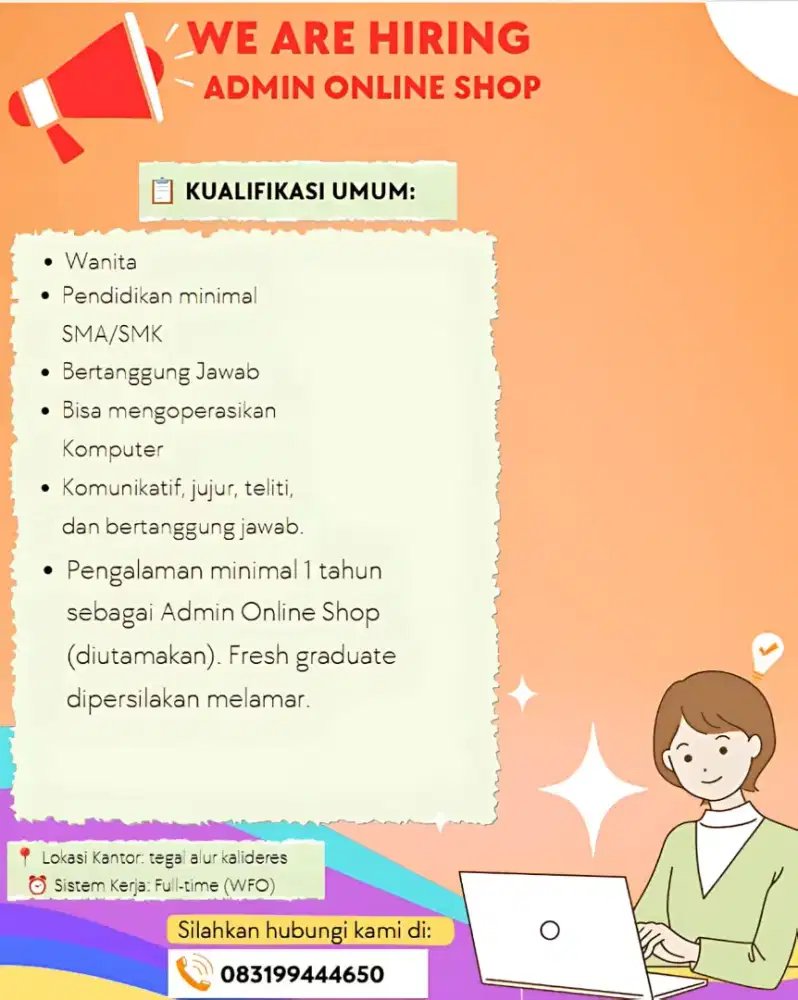 Lowongan kerja  admin online shop