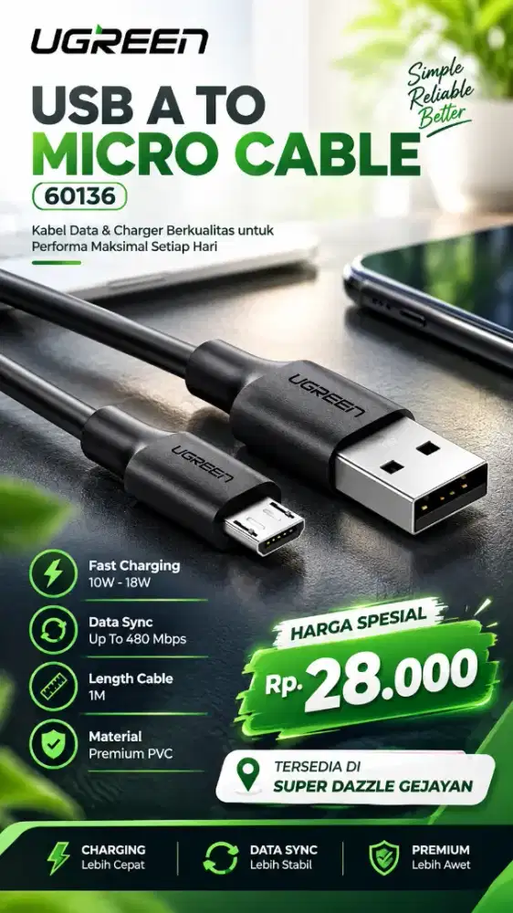 UGREEN USB A TO MICRO CABLE (60136)