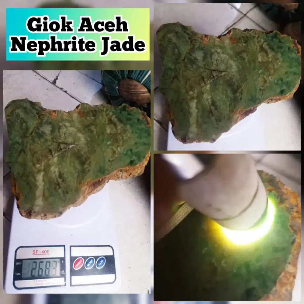 Bongkahan Giok Aceh_Nephrite Jade 2,6kg Tembus Senter, Natural
