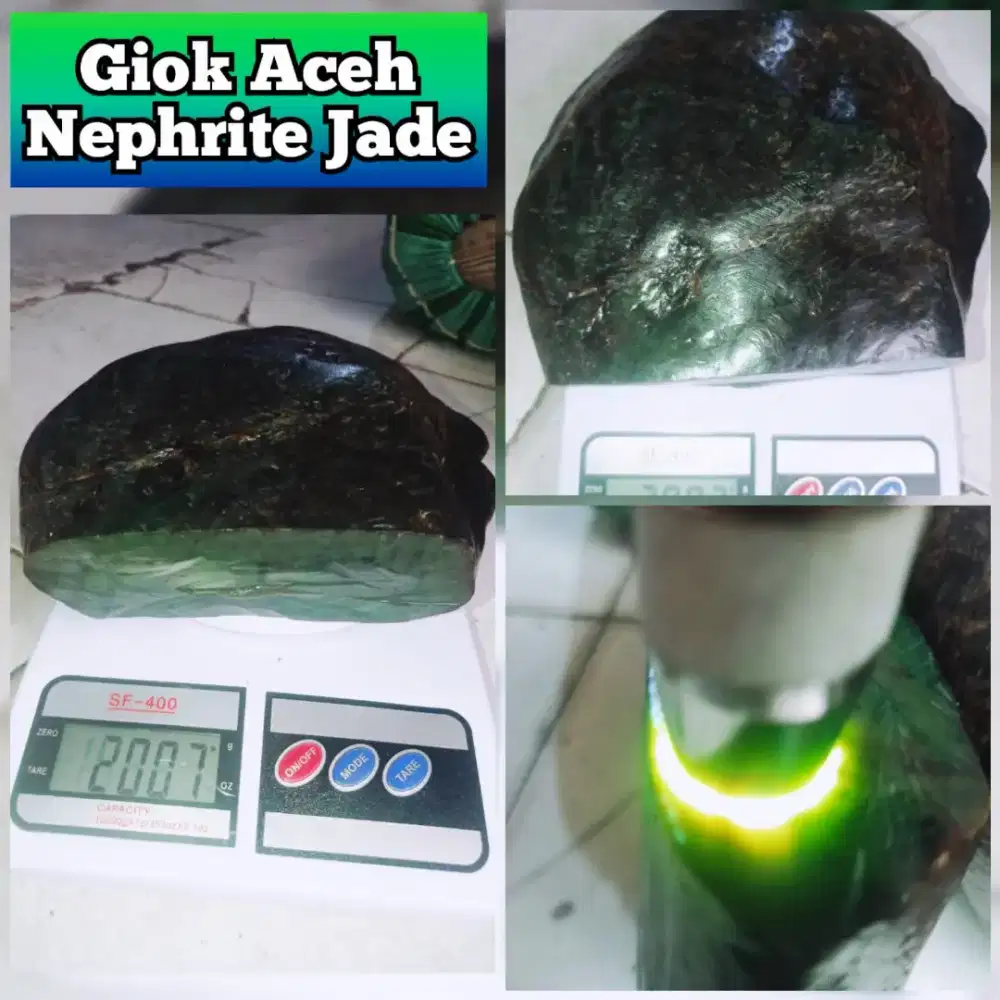 Bongkahan Giok Aceh_Nephrite Jade Polos 2kg, Tembus Senter