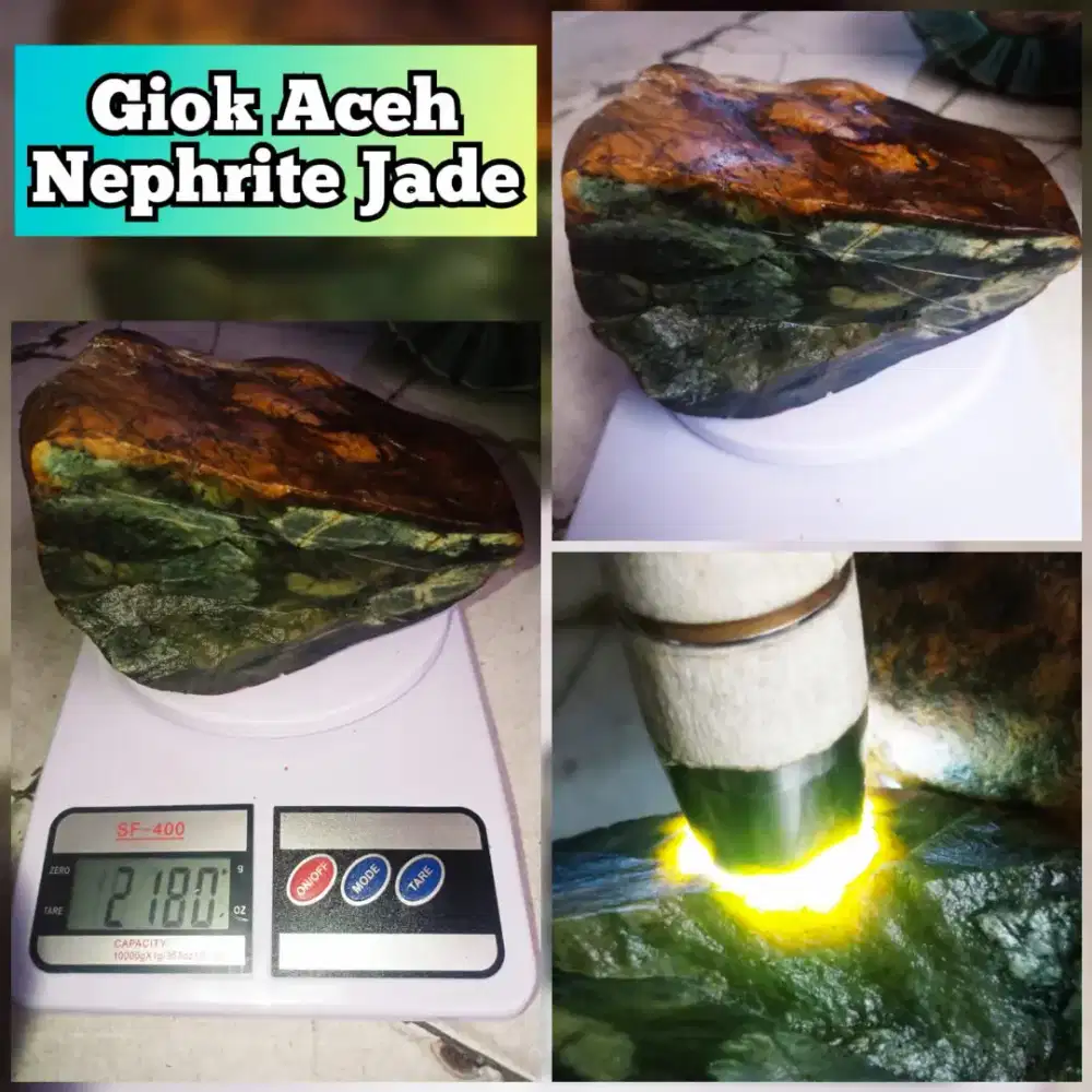 Bongkahan Giok Aceh_Nephrite Jade 2,1kg. Tembus Senter