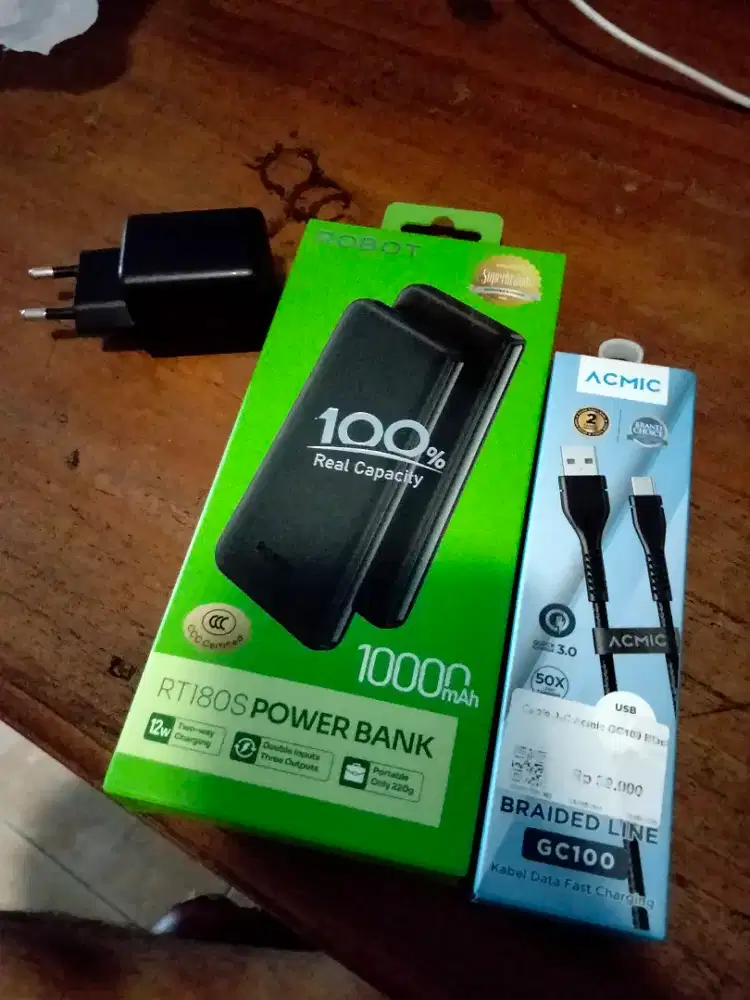 Powerbank robot + charger + kepala charger
