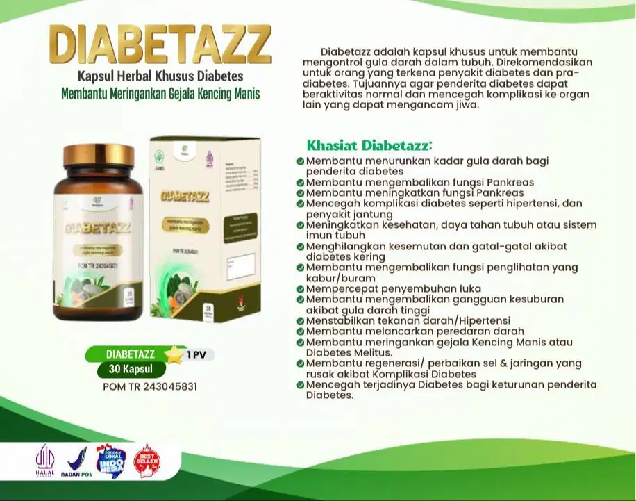 DIABETAZZ kapsul khusus Diabetes mengurangi kadar Gula Darah berlebih