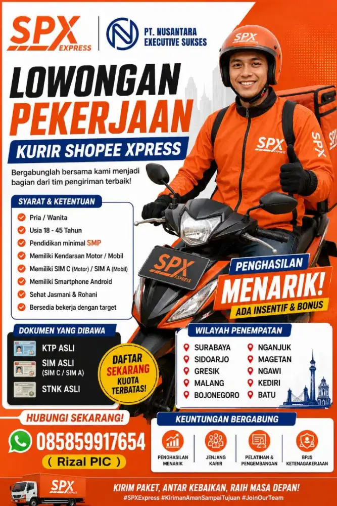 LOKER KURIR ALL AREA JAWA TIMUR penempatan bisa pilih sesuai domisili