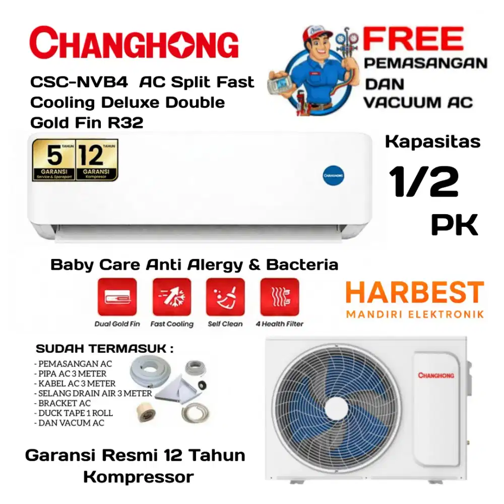 FREE PASANG! AC CHANGHONG 1/2 PK BABY CARE CSC-05NVB4 Fast Cooling
