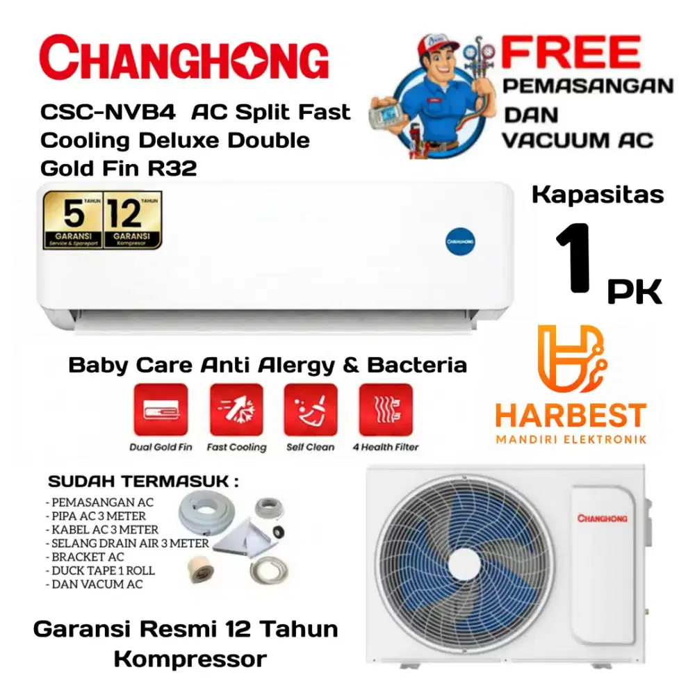 FREE PASANG! AC CHANGHONG 1 PK BABY CARE CSC-09NVB4 Fast Cooling
