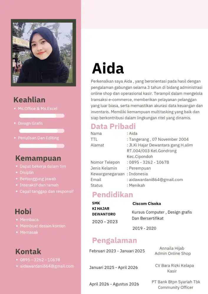 Sedang mencari loker , admin , kasir , host live , dan lain lain