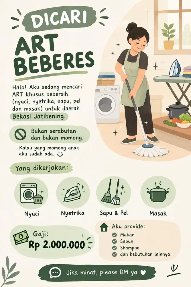 Lowongan ART bebersih + masak