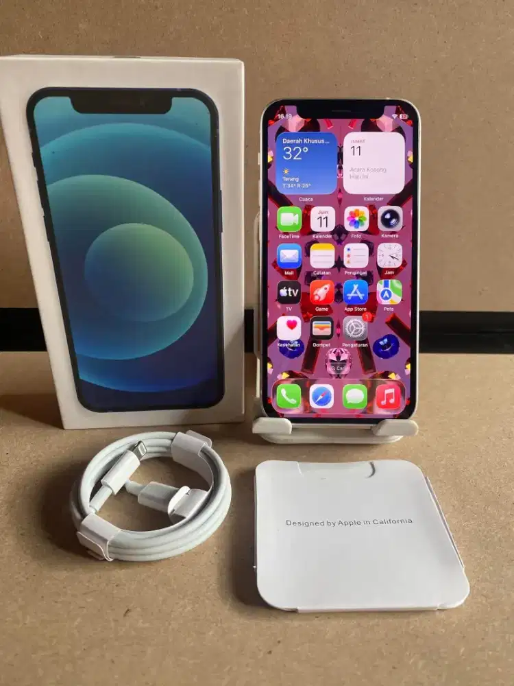 Iphone 12 mini 128gb white inter all operator fullset mulus normal