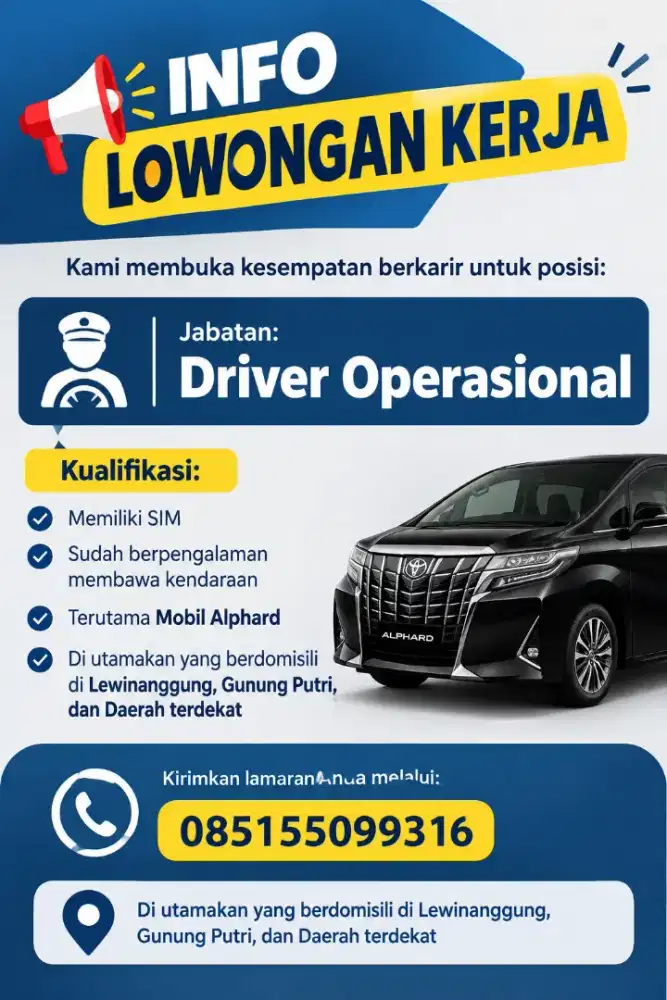 Dibutuhkan Driver Operasional/ Driver CEO