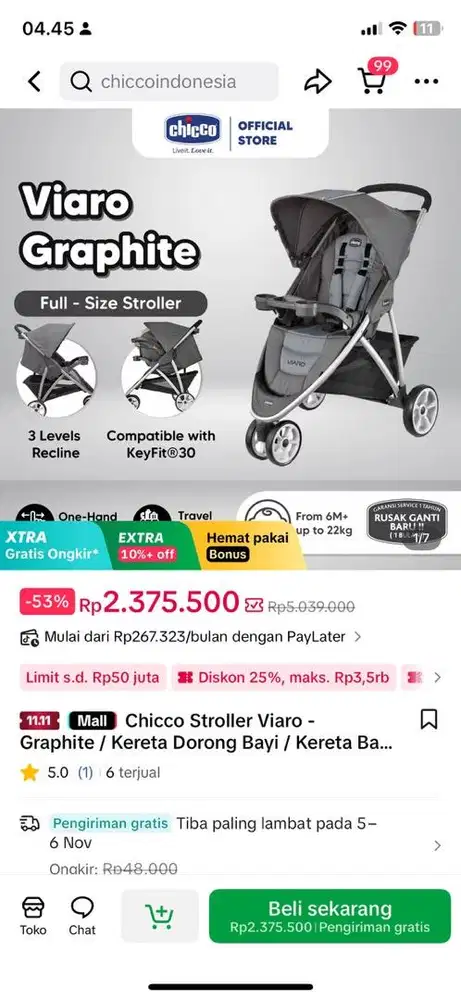 Prelove stroller dan car seat