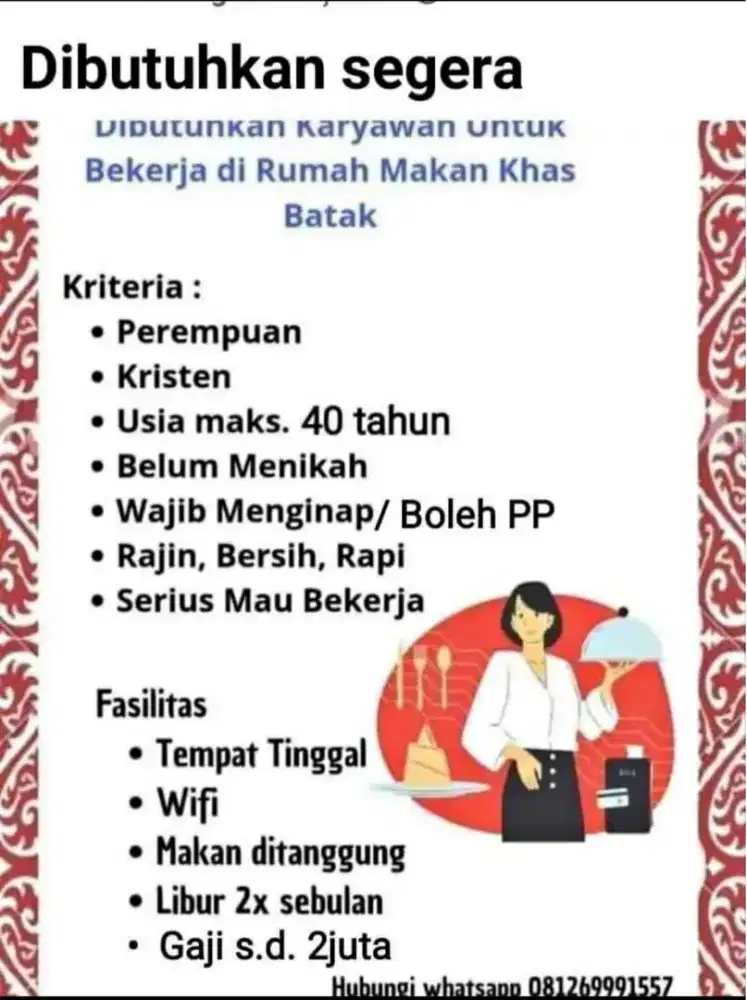 Lowongan kerja rumah makan khas batak