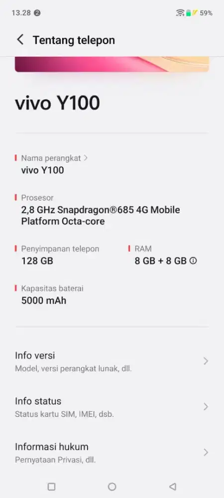 Jual aja vivo y100 4G ram 8/128
