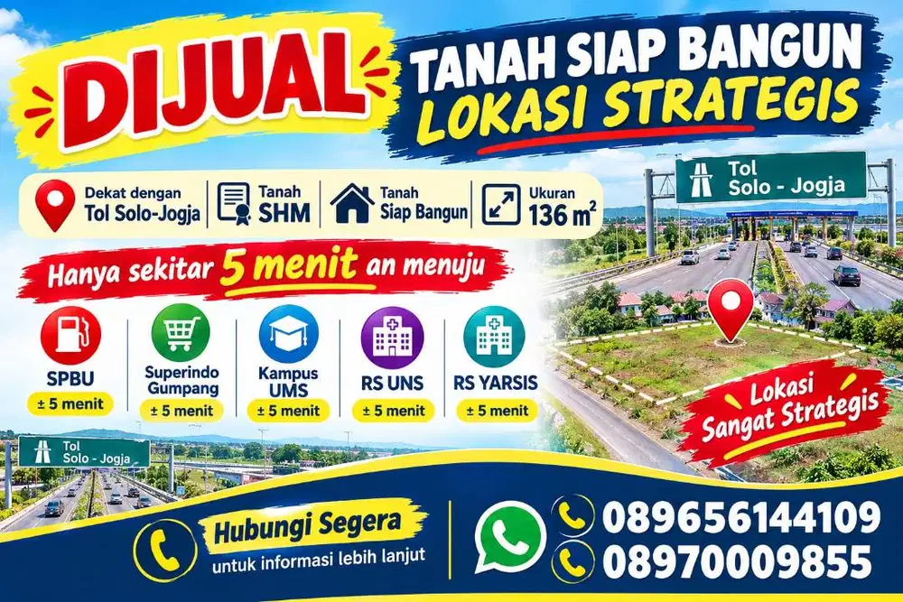 JUAL TANAH SHM DI GUMPANG, KARTASURA LOKASI STRATEGIS KE KOTA SOLO