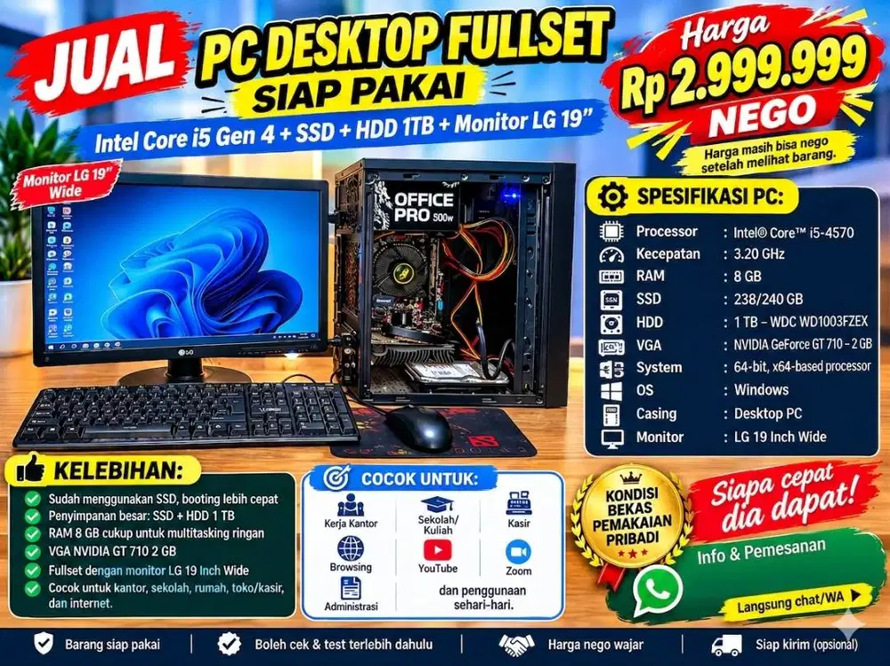 JUAL PC DESKTOP FULLSET – SIAP PAKAI