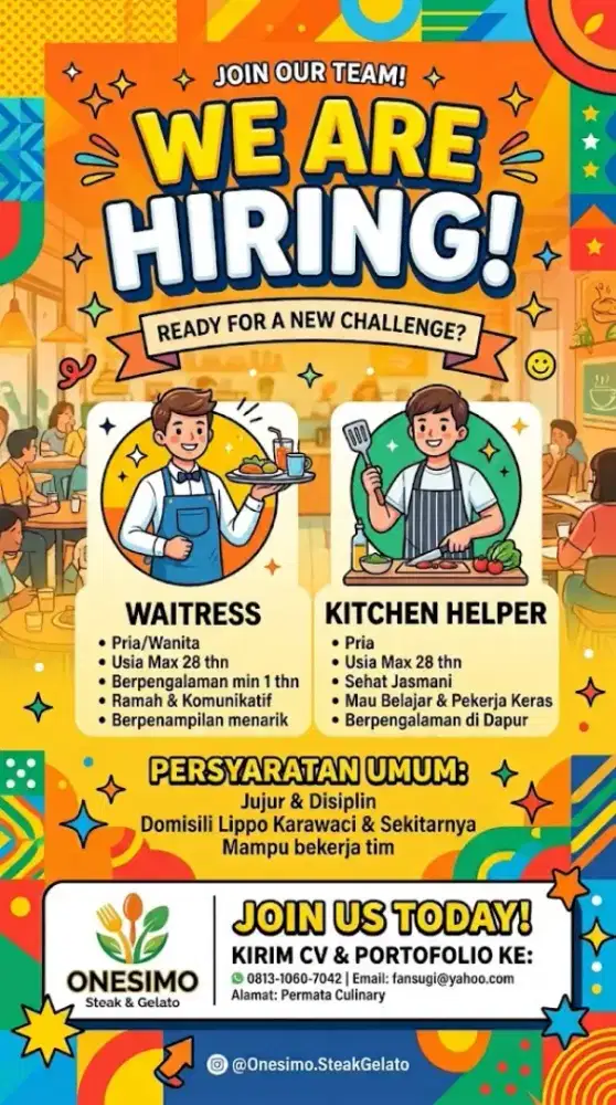 Dicari Waiter & Kitchen Helper.
