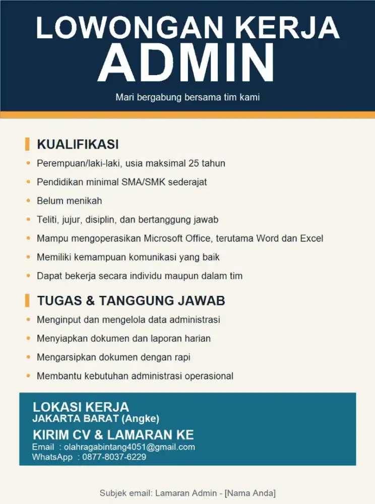 Lowongan Admin Toko