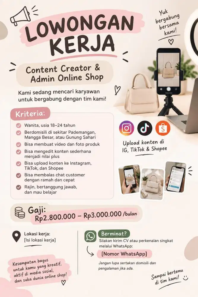 Loker admin (bisa foto/video/upload/balas chat admin)