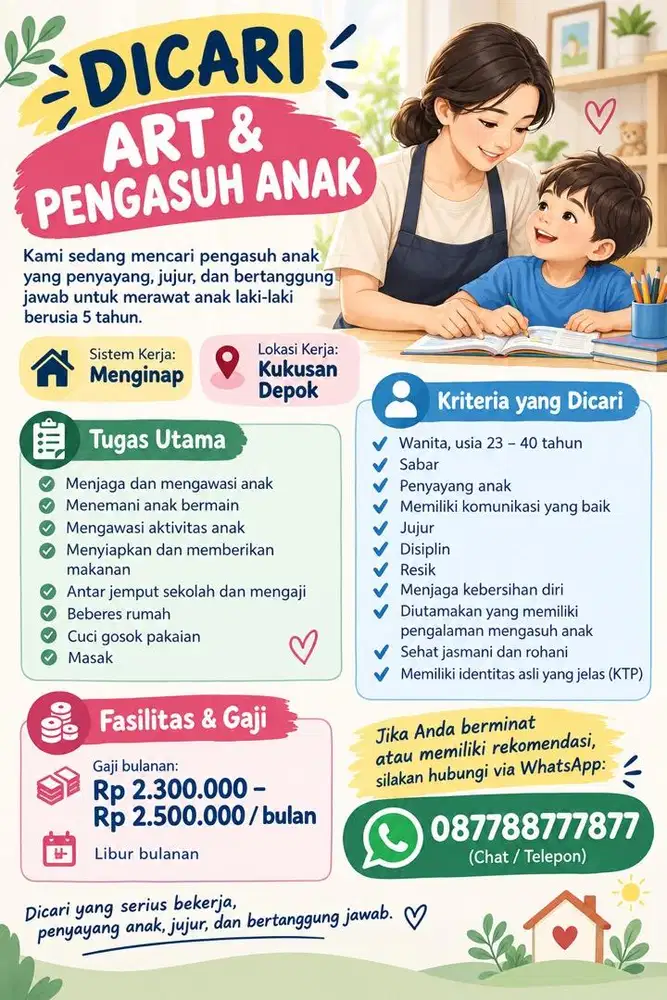 Di Cari Art dan Pengasuh Anak